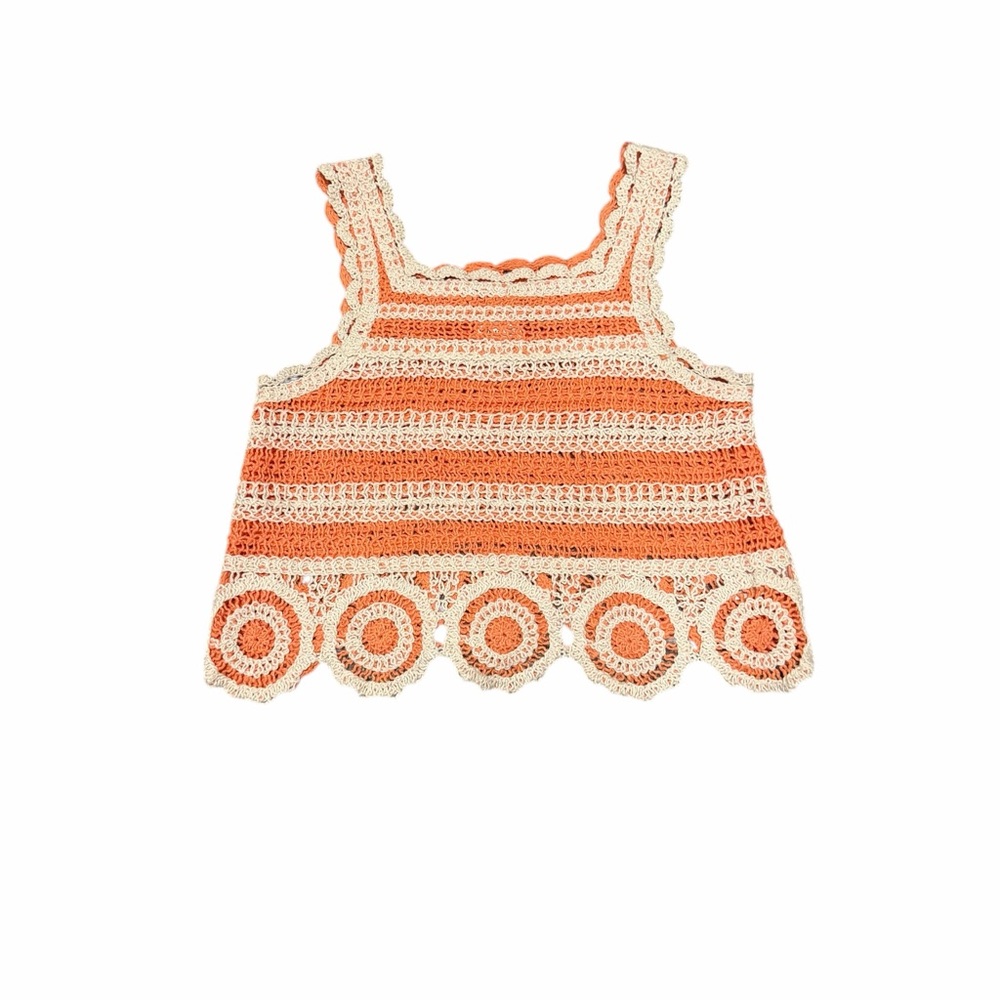 Girls Truce Crochet Knit Orange and‎ Cream Tank Top Size Medium 10/12